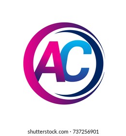 initial letter logo AC company name blue and magenta color on circle and swoosh design. vector logotype for business and company identity.