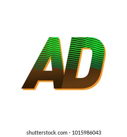 initial letter logo AD colored green and brown with striped composition, Vector logo design template elements for your business or company identity