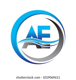 initial letter logo AE company name blue and grey color on circle and swoosh design. vector logotype for business and company identity.

