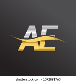 initial letter logo AE company name gold and silver color swoosh design. vector logotype for business and company identity.