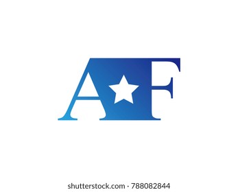Initial letter logo AF uppercase blue template with star