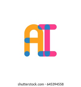 Initial letter logo AI overlapping round line, yellow blue magenta