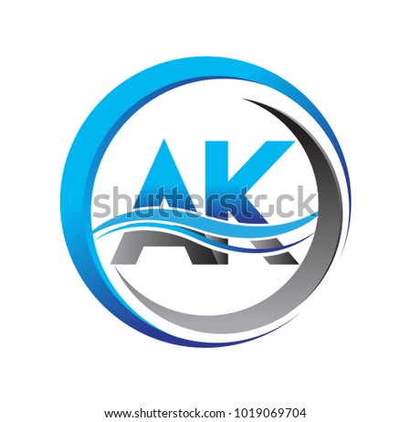 initial letter logo AK company name blue and grey color on circle and swoosh design. vector logotype for business and company identity.

