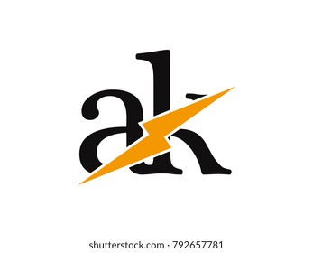 Initial letter logo ak lowercase thunder vector design