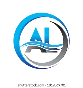 initial letter logo AL company name blue and grey color on circle and swoosh design. vector logotype for business and company identity.

