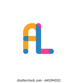 Initial letter logo AL overlapping round line, yellow blue magenta