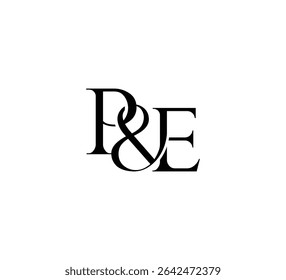 Logotipo inicial da letra. Símbolo de E Comercial. Design de logotipo. Vetor plano preto simples de luxo PE