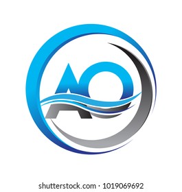 initial letter logo AO company name blue and grey color on circle and swoosh design. vector logotype for business and company identity.

