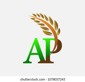 initial letter logo AP, Agriculture wheat Logo Template vector icon design colored green and brown.