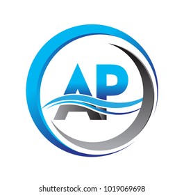 initial letter logo AP company name blue and grey color on circle and swoosh design. vector logotype for business and company identity.

