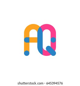 Initial letter logo AQ overlapping round line, yellow blue magenta