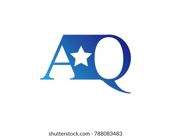 Initial letter logo AQ uppercase blue template with star