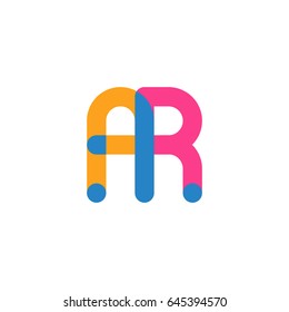 Initial letter logo AR overlapping round line, yellow blue magenta