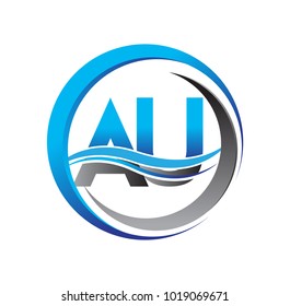 initial letter logo AU company name blue and grey color on circle and swoosh design. vector logotype for business and company identity.

