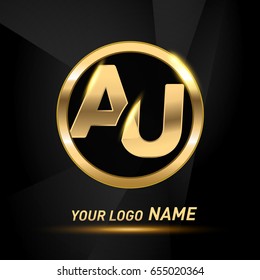 initial letter logo AU inside circle shape, rounded lowercase logo gold on dark background