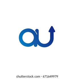 initial letter logo au, ua, u, arrow rounded lowercase blue