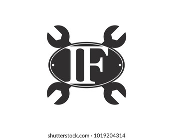 Initial letter IF logo automotive club with crossed wrench black
