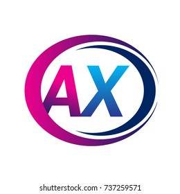 initial letter logo AX company name blue and magenta color on circle and swoosh design. vector logotype for business and company identity.