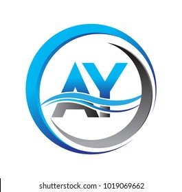initial letter logo AY company name blue and grey color on circle and swoosh design. vector logotype for business and company identity.

