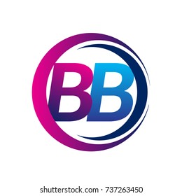 initial letter logo BB company name blue and magenta color on circle and swoosh design. vector logotype for business and company identity.
