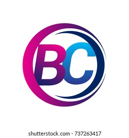 initial letter logo BC company name blue and magenta color on circle and swoosh design. vector logotype for business and company identity.
