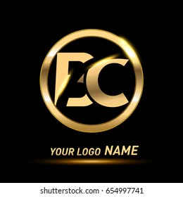 initial letter logo BC inside circle shape, rounded lowercase logo gold on dark background