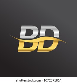 initial letter logo BD company name gold and silver color swoosh design. vector logotype for business and company identity.