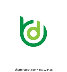 initial letter logo bd, db, d inside b rounded lowercase green flat
