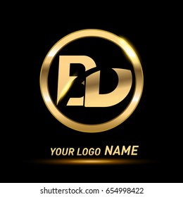 initial letter logo BD inside circle shape, rounded lowercase logo gold on dark background