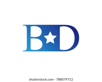 Initial letter logo BD uppercase blue template with star