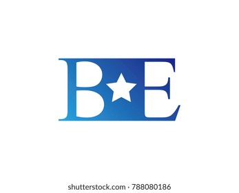 Initial letter logo BE uppercase blue template with star