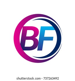 initial letter logo BF company name blue and magenta color on circle and swoosh design. vector logotype for business and company identity.