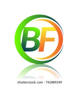 initial letter logo BF company name green and orange color on circle and swoosh design. vector logotype for business and company identity.