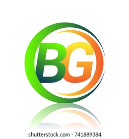 initial letter logo BG company name green and orange color on circle and swoosh design. vector logotype for business and company identity.