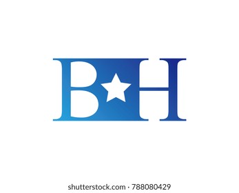 Initial letter logo BH uppercase blue template with star