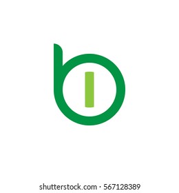 initial letter logo bi, ib, i inside b rounded lowercase green flat