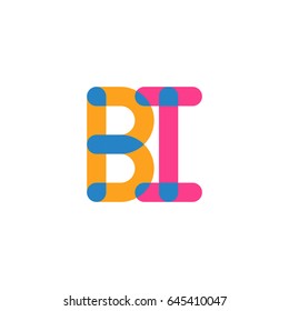 Initial letter logo BI overlapping round line, yellow blue magenta