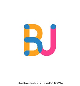 Initial letter logo BJ overlapping round line, yellow blue magenta