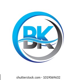 initial letter logo BK company name blue and grey color on circle and swoosh design. vector logotype for business and company identity.

