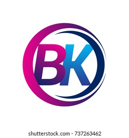 initial letter logo BK company name blue and magenta color on circle and swoosh design. vector logotype for business and company identity.