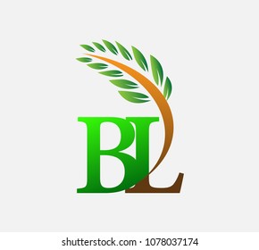initial letter logo BL, Agriculture wheat Logo Template vector icon design colored green and brown.