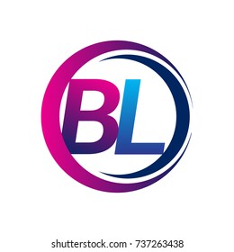 initial letter logo BL company name blue and magenta color on circle and swoosh design. vector logotype for business and company identity.