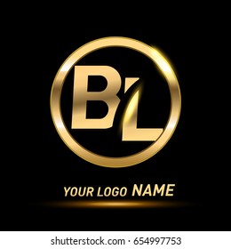 initial letter logo BL inside circle shape, rounded lowercase logo gold on dark background