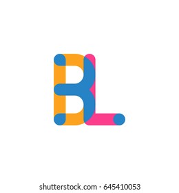 Initial letter logo BL overlapping round line, yellow blue magenta