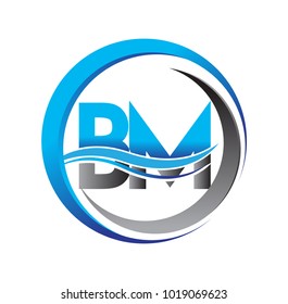initial letter logo BM company name blue and grey color on circle and swoosh design. vector logotype for business and company identity.

