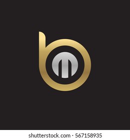 initial letter logo bm, mb, m inside b rounded lowercase logo gold silver