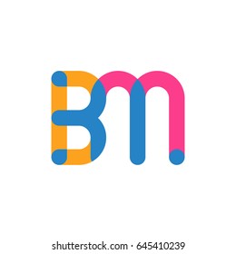 Initial letter logo BM overlapping round line, yellow blue magenta