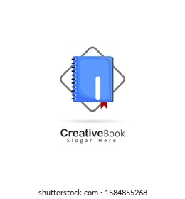 Initial letter I logo with book element, design vector illustration book store logo, book shop symbol template