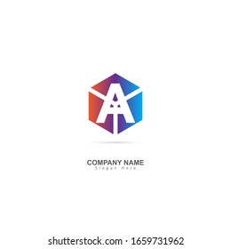 Initial Letter A Logo with Box Element. Design Vector Logo Template