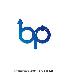 initial letter logo bp, pb, p, b, arrow rounded lowercase blue